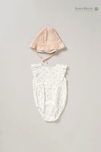 Homegrown Pink Romper And Reversible Hat Set (B78367) | £18