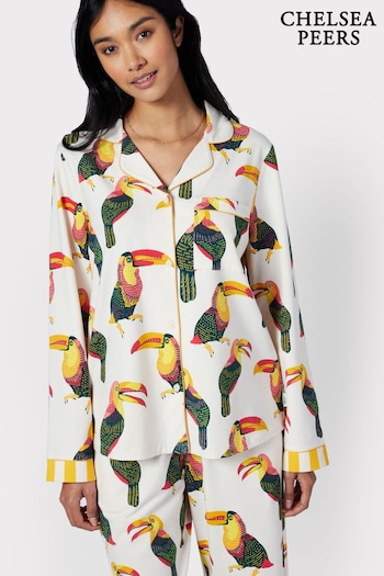 Chelsea Peers Cream Organic Cotton Toucan Print Long Pyjama Set (B78397) | £55