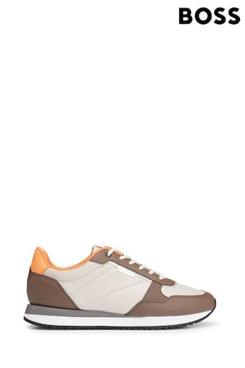 BOSS Brown Mixed-Material Trainers With Pop-Colour Details (B78450) | £169