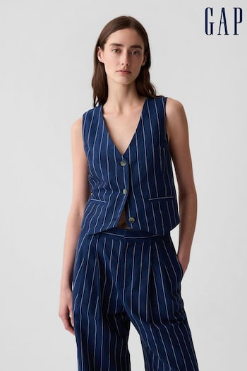 Gap Blue Linen Cotton Sleeveless Waistcoat (B78521) | £40