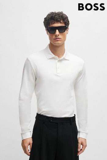 BOSS White Embroidered Logo Polo Shirt In Interlock Cotton (B78557) | £119