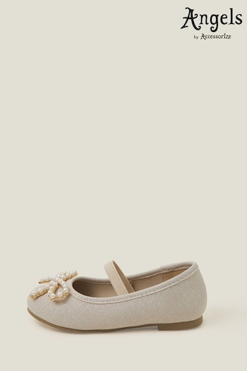 Angels By Accessorize Girls Gold Pearly Bow Ballet Flats (B78603) | £20 - £21