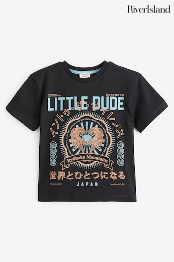 River Island Black Boys Little Dude Japanese T-Shirt (B78636) | £10