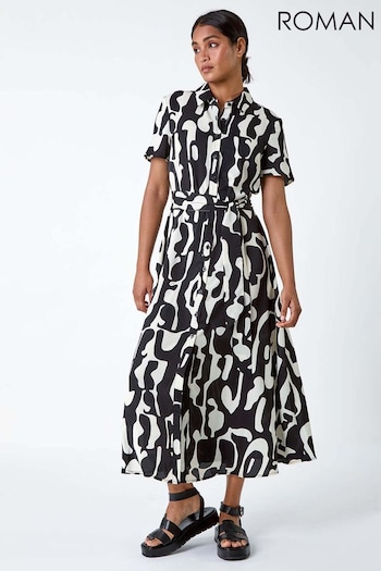 Roman Black Abstract Print Fit & Flare Shirt Dress (B78641) | £42