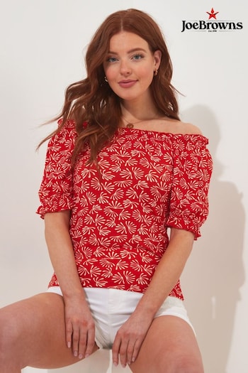 Joe Browns Red Relaxed Fit Printed Jersey Top (B78696) | £30