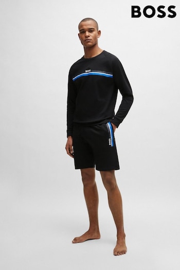 BOSS Black Stripe Logo Drawstring Jersey Shorts flared (B78734) | £69
