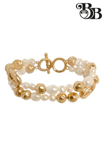Bibi Bijoux Gold Tone Pearl Elegance Real Pearl Layered Bracelet (B78770) | £50