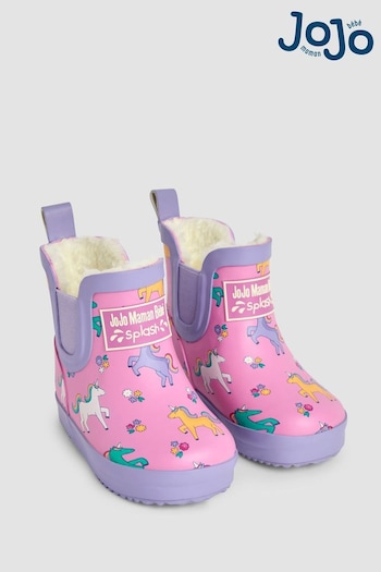 JoJo Maman Bébé Pink Unicorn Cosy Lined Printed Ankle Wellies (B78903) | £23.50 - £25.50