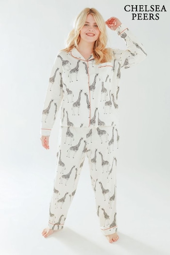 Chelsea Peers Cream Womens Curve Organic Cotton Button Up Long Pyjama Set (B78920) | £48