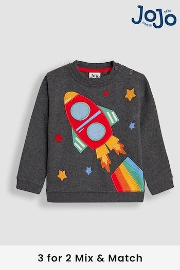 JoJo Maman Bébé Charcoal Rocket Appliqué Sweatshirt (B78954) | £25