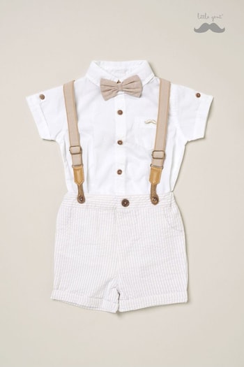 Little Gent Natural Shirt Bodysuit Bowtie Loop Brace And Shorts Outfit Set (B78983) | £28