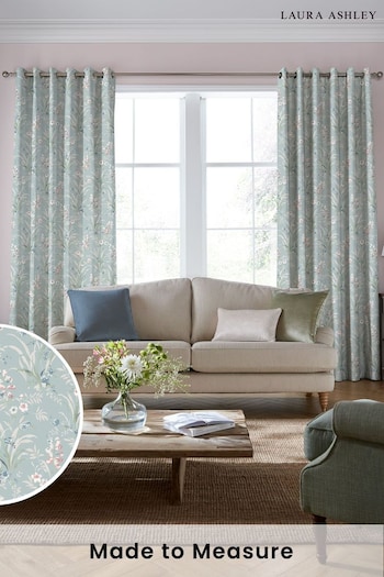 Laura Ashley Dark Duck Egg Blue Mosedale Posy Made to Measure Curtains (B78991) | £91