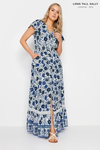 Long Tall Sally Blue Floral Print Front Split Maxi Dress (B79014) | £45