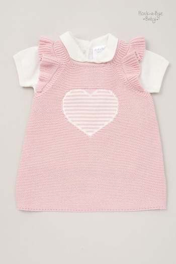 Rock-A-Bye Baby Boutique Pink Cotton Jersey T-Shirt and Knit darts Dress Set (B79054) | £20