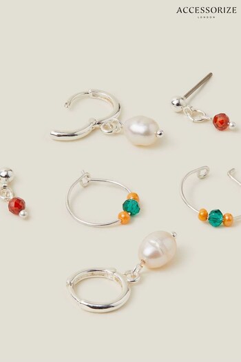 Accessorize Sterling Silver Plated Beaded Earrings 3 Pack (B79206) | £16