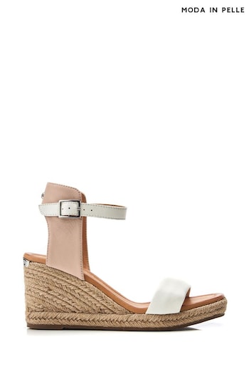 Moda in Pelle Natural Phyllis Square Toe Two Strap Wedge blanding Sandals (B79263) | £89