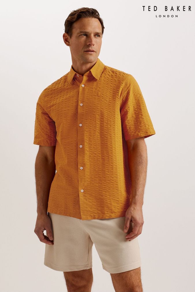 Mens orange short hot sale sleeve shirt