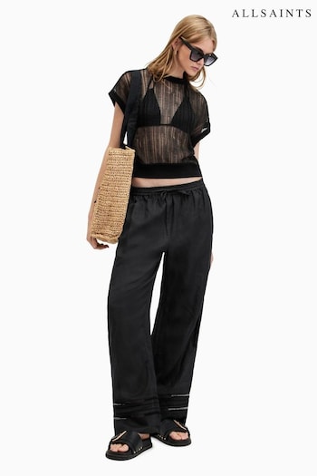 AllSaints Black Linen Jade Trousers (B79309) | £139