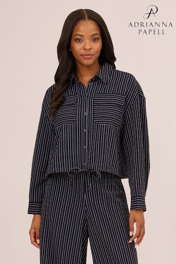 Adrianna Papell Blue Pinstripe Button Up Woven Drawstring Jacket (B79315) | £49