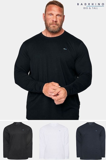 BadRhino Big & Tall Black Long Sleeve T-Shirts 3 Pack (B79350) | £34