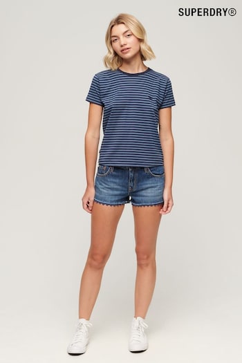 Superdry Blue Essential Logo Striped Fitted T-Shirt (B79496) | £20