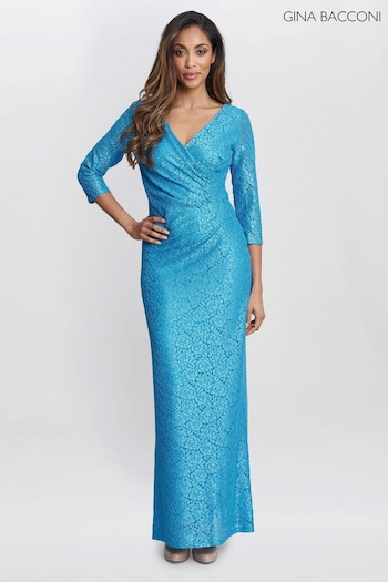 Gina tricot Bacconi Blue Fearne Lace Wrap Maxi Dress (B79508) | £220
