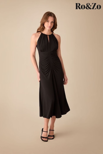 Ro&Zo Petite Jersey Halterneck Midi Black Dress (B79543) | £129