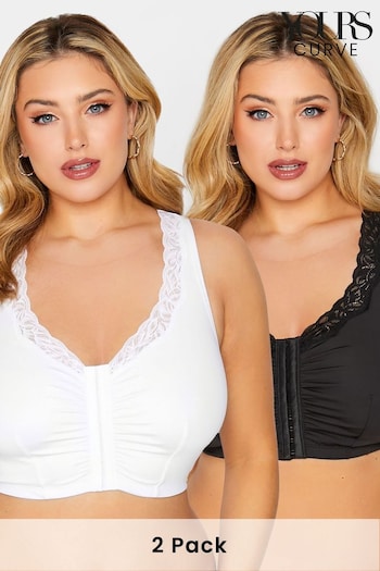 Yours Curve Black Lace Trim Front Fastening Bra 2 Pack (B79767) | £36