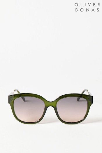 Oliver Bonas Green Metal Arm Cat Eye Yellow Sunglasses (B79834) | £26