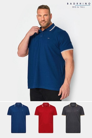 BadRhino Big & Tall Blue Tipping Polo plus Shirts 3 Pack (B79874) | £45