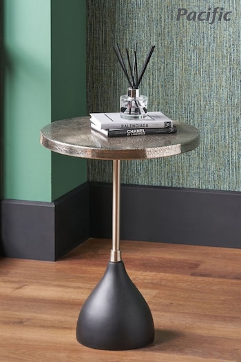 Pacific Antique Silver Croc Effect Table with Wood Base (B79951) | £99.99