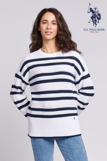 U.S. t-shirt Polo Assn. Oversized Womens Blue Pointelle Knit Jumper (B79953) | £70