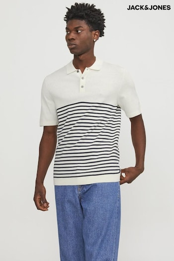 JACK & JONES White Knitted Polo Top (B80014) | £28
