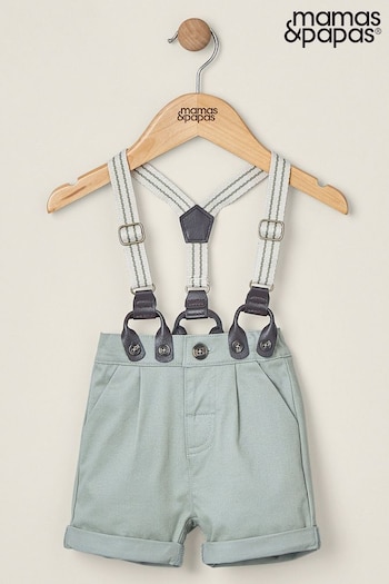 Mamas & Papas Green Chinos Shorts With Stripe Braces (B80081) | £18