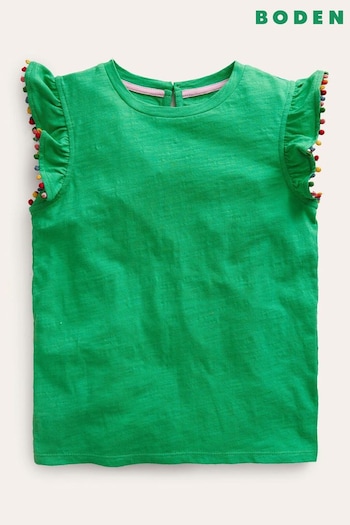 Boden Green Pom Trim T-Shirt (B80138) | £13 - £15