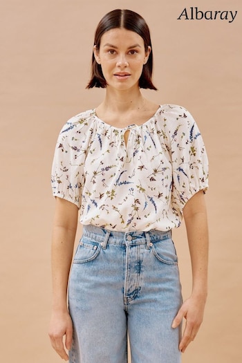 Albaray Sprig Pressed Floral White Blouse (B80143) | £59