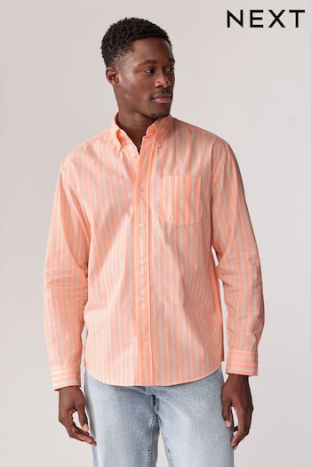 Orange Poplin 100% Cotton Stripe Long Sleeve Shirt (B80162) | £32