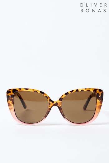 Oliver Bonas Ombre Pink Faux Tortoiseshell Cat Eye retro Sunglasses (B80171) | £26