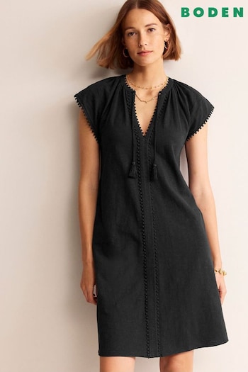 Boden Black Millie Pom Cotton Dress (B80175) | £60