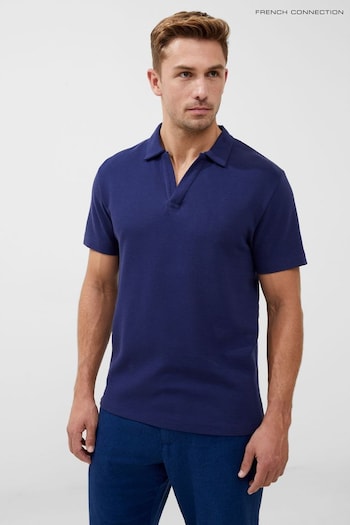 French Connection Blue Short Sleeve Ottoman Polo Shirt (B80196) | £30