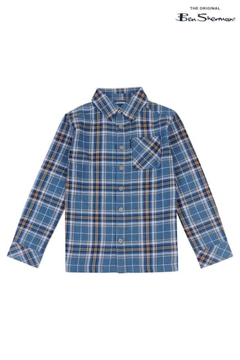 Ben Sherman Blue Brushed Twill Check Shirt With Pocket (B80232) | £20 - £24