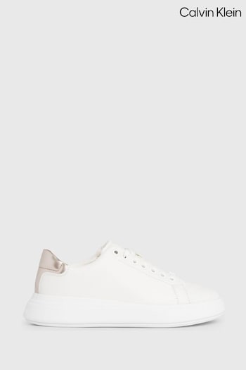 Calvin Baskets Klein Cupsole Lace-Up Leather White Sneakers (B80304) | £130