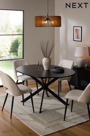 Set of 4 Casual Boucle Oyster Kelsey Extending Dining Table and Chair (B80313) | £825