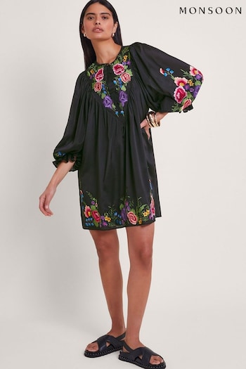 Monsoon Winny Embroidered Tunic Black Dress geox (B80315) | £85