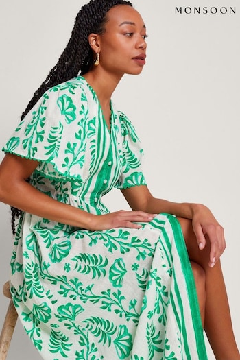 Monsoon Natural Lani Button Dress Albi in Linen Blend (B80329) | £99