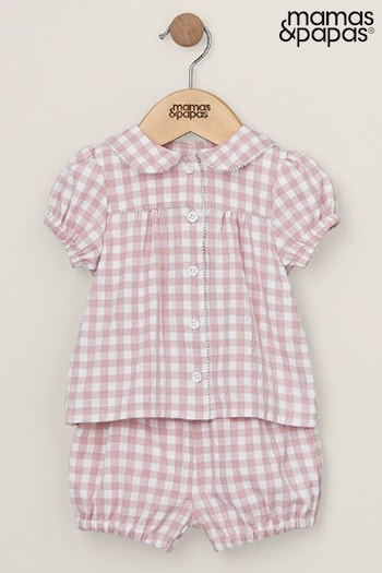 Mamas & Papas 2 Piece Pink Gingham Pyjamas Short Set (B80337) | £20