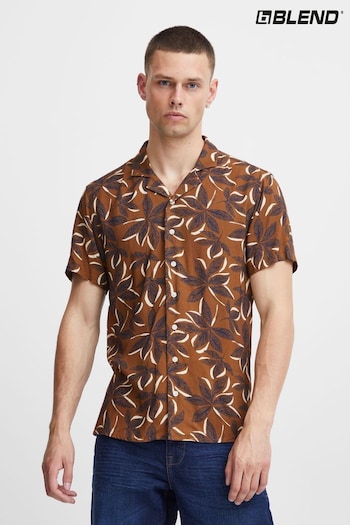 Blend Brown Leaf Print Short Sleeve Shirt (B80339) | £28