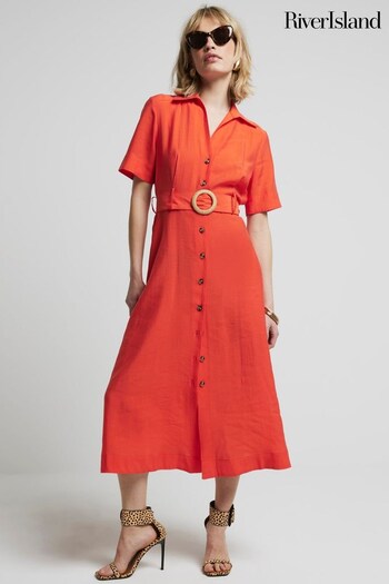 River Island Red Belted embroidered-logo Shirt Dress (B80357) | £55