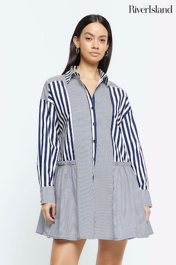 River Island Blue Stripe Smock Shirt Dress (B80361) | £45