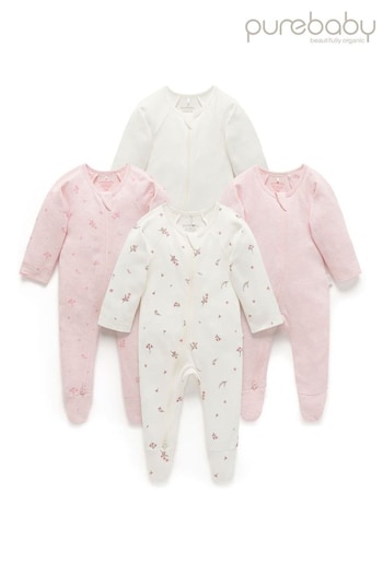 Purebaby Pink Zip Sleepsuits 4 Pack (B80384) | £52